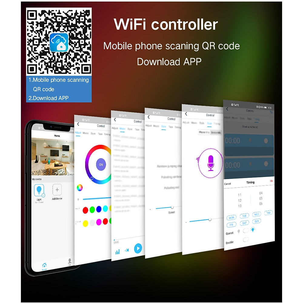 светодиодная лента rgb wifi app control 20m 65.6ft управление приложением работа с Alexa Google Assistant изменение цвета музыка синхронизация для спальни кухня вечеринка с телевизором 2025 - $27.39 –P4