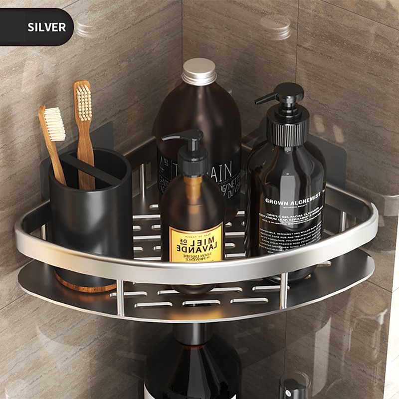 Carrito de ducha, cesta triangular para baño, ventosa, tipo de pared, espacio, cuarto de ducha de aluminio, triángulo, estante de esquina para inodoro no perforado 2025 - $23.99 –P10