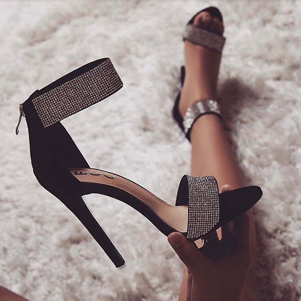 Nelly Bernal IN Stock NOW Wavy Multi Strap High Heels Black Glitter Shoes |  Totally Wicked Footwear