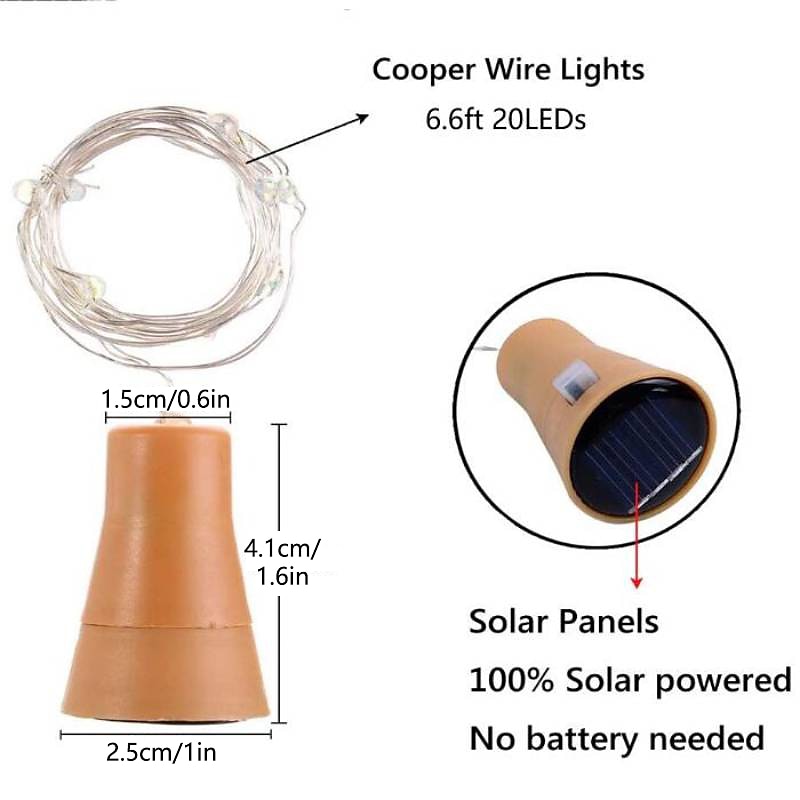 solare bottiglia di vino luci della stringa decorazione di cerimonia nuziale all'aperto 2 m 20 led lucine con sughero impermeabile luce di natale rame ghirlanda patio giardino luci della stringa 10 del 2025 a $11.99 –P1