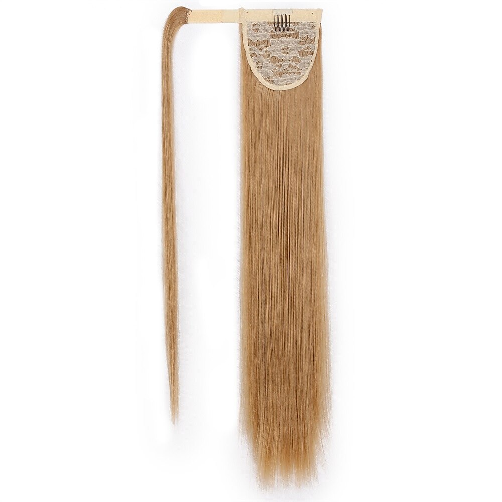 Clip dans l'extension de queue de cheval enveloppant les cheveux raides postiche synthétique de 22 pouces-noir naturel 1b couleur de 2025 ? $12.49 –P10