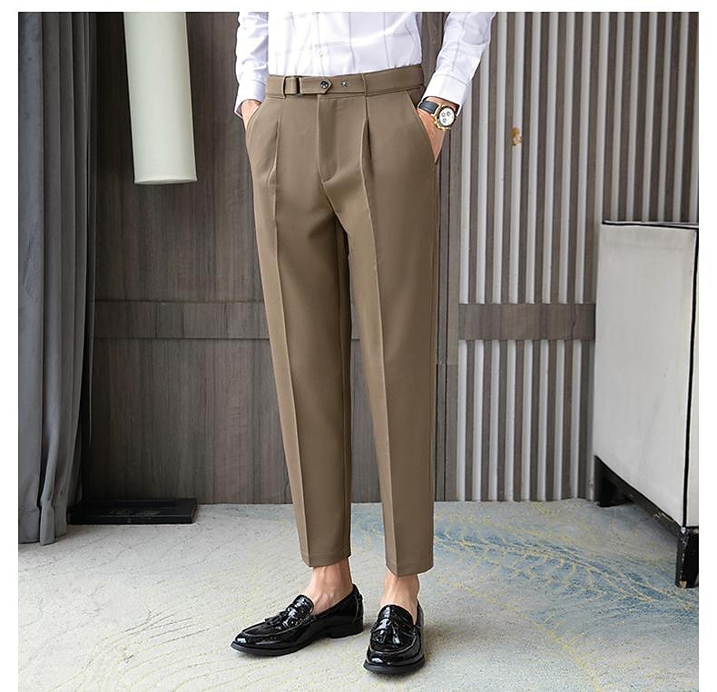 Voor heren Afstuderen Pakken Broek Geplooide broek Kostuumbroek Zak Hoogte stijging Effen Kleur Comfort Zacht liiketoiminta Dagelijks Elegant Vintage Zwart Wit Hoge taille 2025 - $46.99 –P4