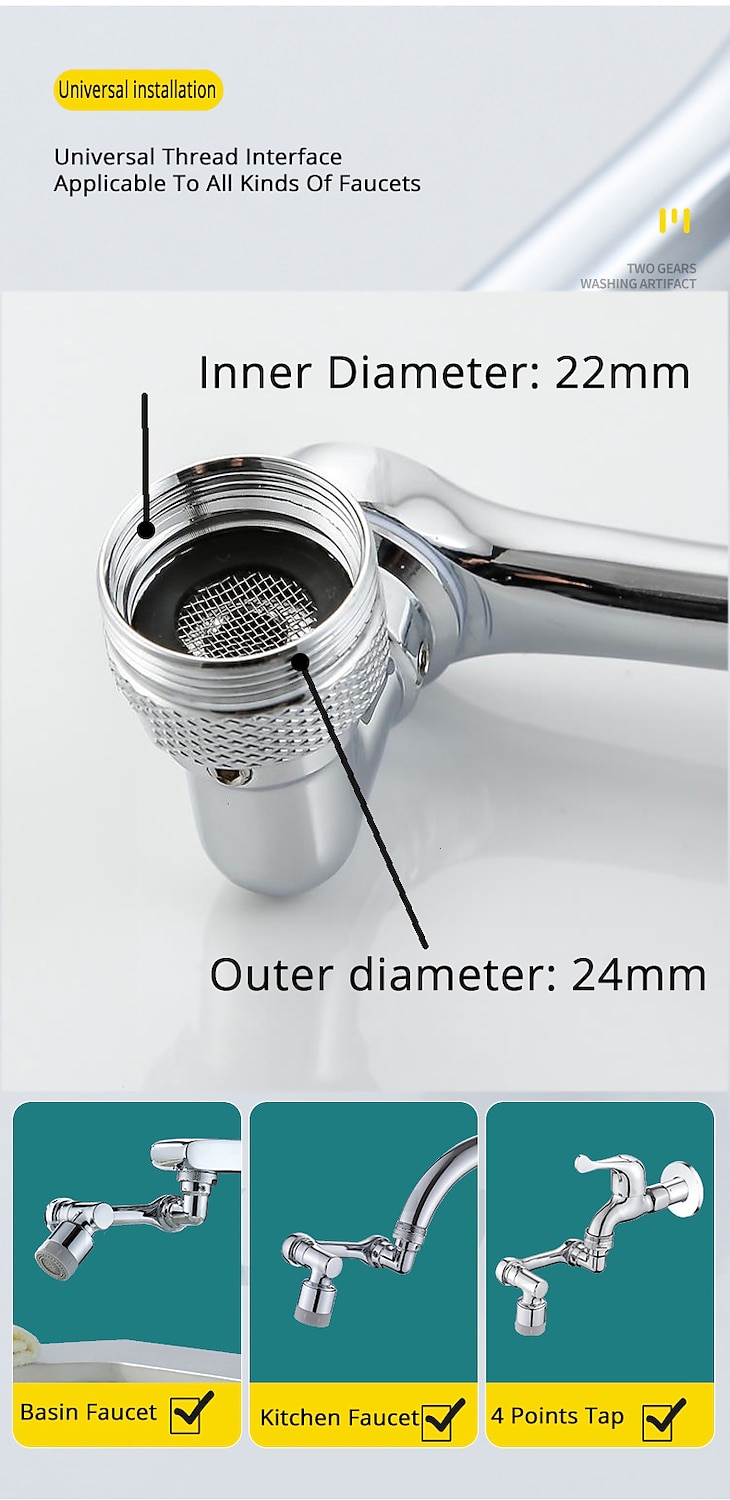 Alloy Faucet Extender Head Replacement Mechanical Arm 1080° 2 Mode Sprayer Nozzle Attachment, Water Aerator Bubbler for Bathroom Kitchen, Universal Tap Extend Spray Filter Spout Adapter Accessories 2025 - $11.49 –P5