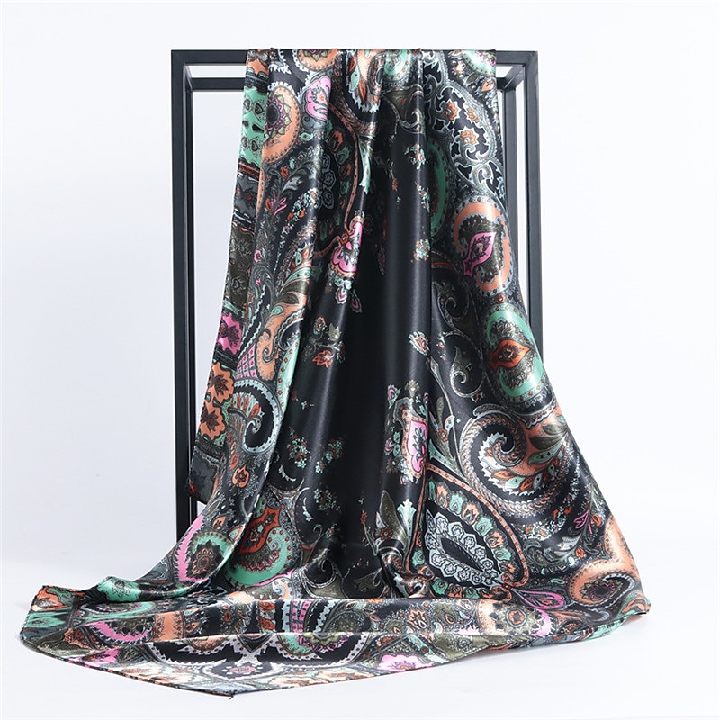 Foulard carré fleurs vintage pour femmes châles foulard femme bandeau imprimé sur la tête enveloppe foulard hijab bandes de cheveux 90*90cm de 2025 ? $7.49 –P9