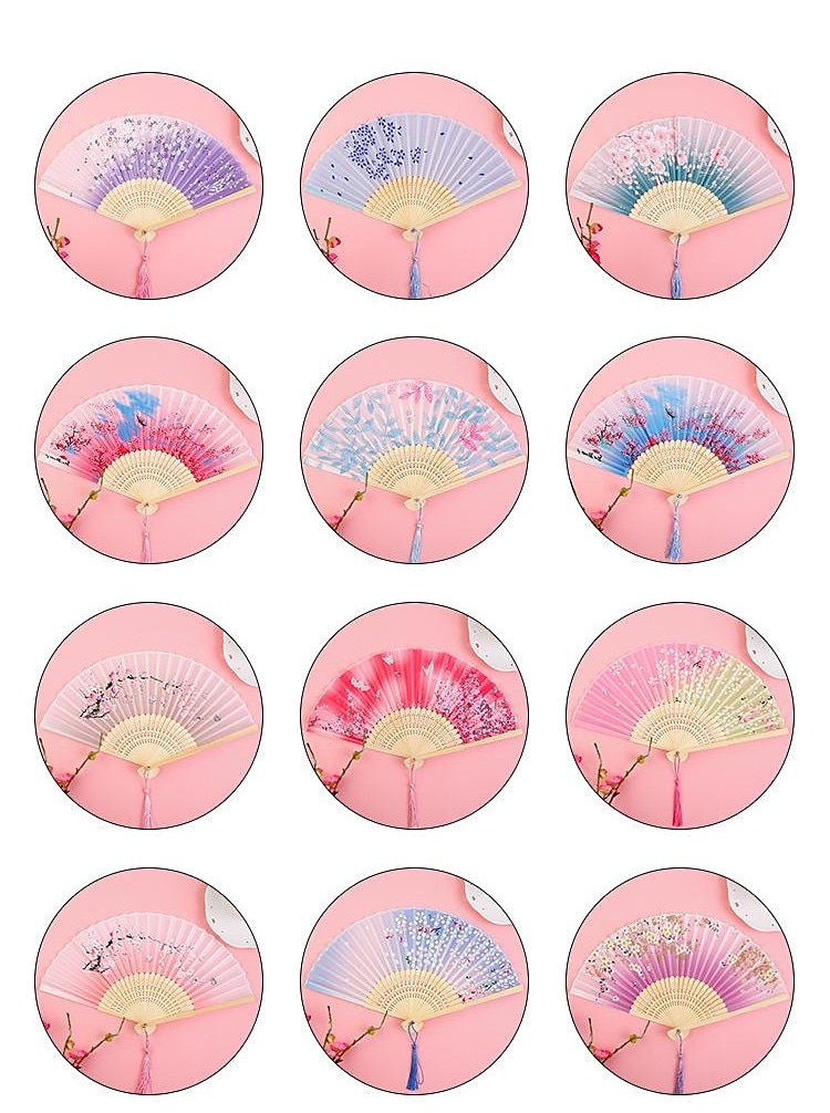 Faltfächer im Vintage-Stil, Seiden-Faltfächer, chinesisches japanisches Muster, Kunsthandwerk, Geschenk, Heimdekoration, Ornamente, Tanz-Handfächer, 17,8 cm 2025 - $9.49 –P4