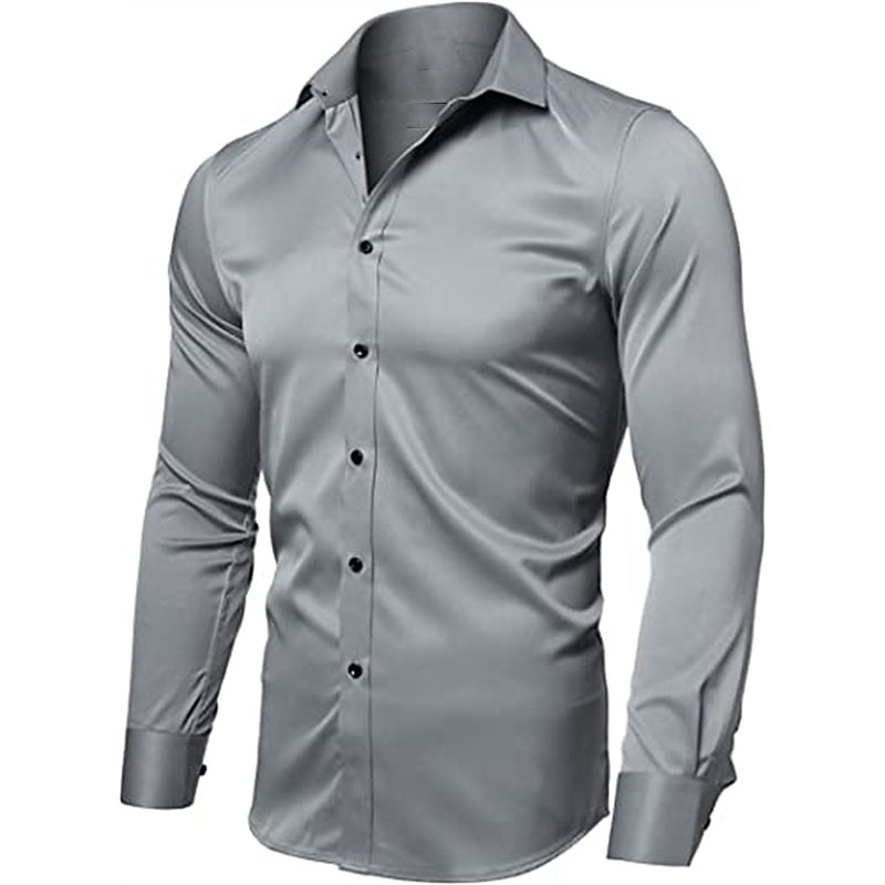 herren hemd einfarbig turndown party täglich button-down langarm tops lässig modisch bequem weiß schwarz grau 2026 - $31.99 –P1