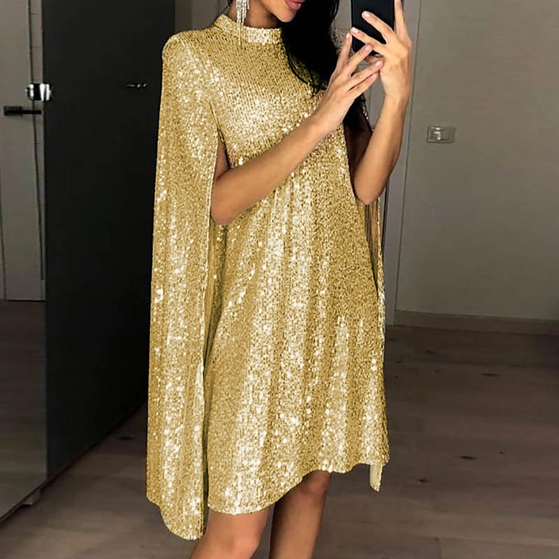 Elegancja Ryczące 20s 1920 roku Nad kolano Sukienka w stylu lat 20-tych Sukienka Peleryna Rękawy Splicie Gość weselny Cekiny Damskie Nowy Rok Walentynki Bal maskowy Ślub Gość weselny Wydarzenie 2025 - $60.99 –P2