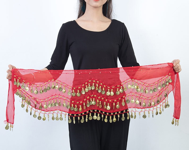 Belly Dance Hip Scarf Coin Sequin Women's Training Chiffon / Ballroom Gold Coin Belt 2025 - $8.49 –P5