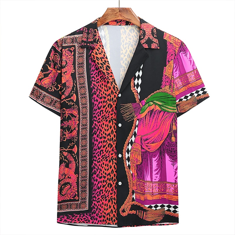 Per uomo Leopardo Fantasia geometrica Camicia Camicia hawaiana Camicia Aloha Camicia Colletto classico Tropicale Originale Stile da spiaggia Per eventi Spiaggia Viola Arancione Oro M L XL del 2025 a $24.99 –P5