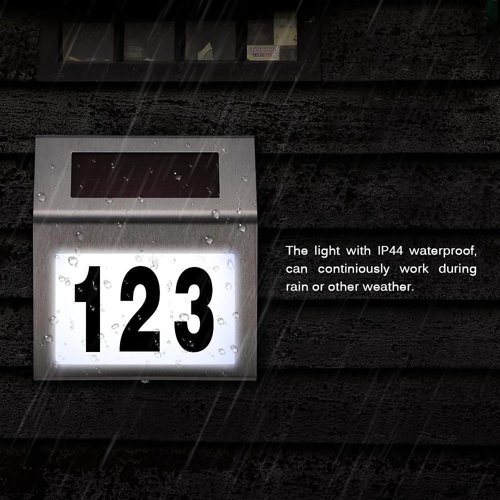 solar huisnummer led adres bord adres plaque roestvrij staal deur nummer licht outdoor waterdichte led huisadres nummer indicator buiten tuin straat decoratie verlichting wandlamp 2025 - $24.99 –P1