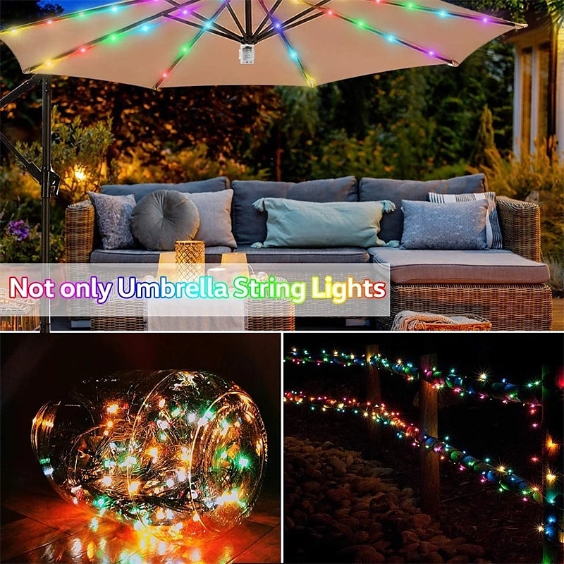 Solar Patio Umbrella Light Outdoor 104LEDs Fairy String Light Waterproof for Yard Garden Camping Decoration Colorful Xmas Lighting 2025 - $28.99 –P11