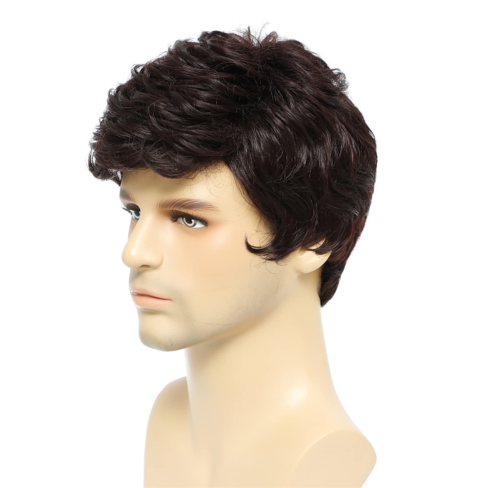 herenpruik kort donkerbruine pruiken hittebestendig synthetisch gelaagd natuurlijk haar cosplay voor mannen mannelijke man halloween pruiken 2025 - $19.99 –P1