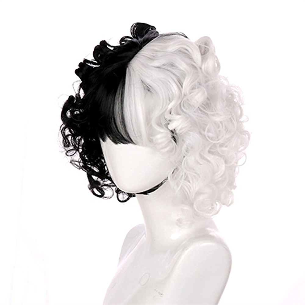 perucă cosplay jumătate albă și neagră perucă cosplay joc de rol peruci de petrecere pentru femei peruci de halloween 2025 - $17.99 –P15