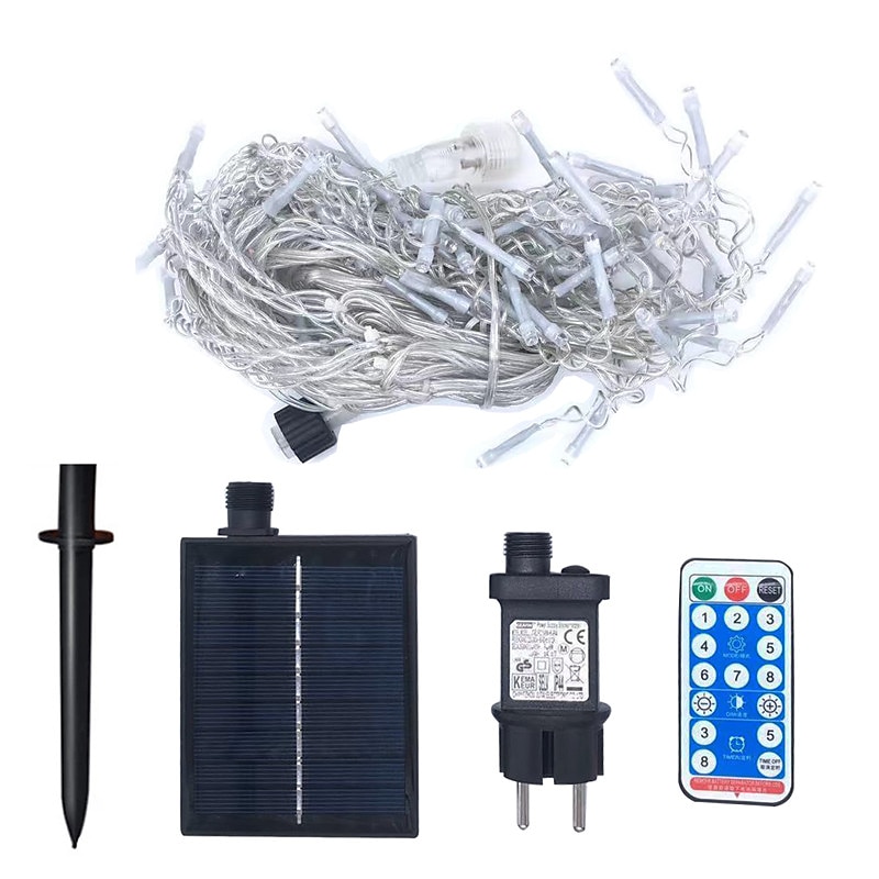 led rideau lumières solaire 3x0.5m 4mx0.6m 5x0.8 24v basse tension télécommande énergie solaire plug-in double usage guirlande lumineuse thanksgiving noël fête en plein air décoration de jardin de 2025 ? $39.99 –P2