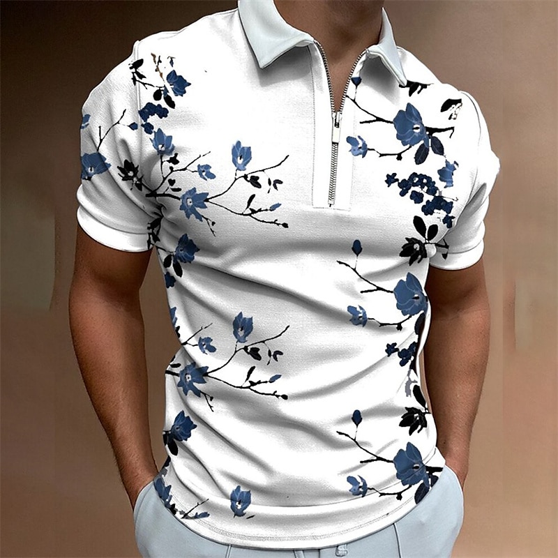 Kentucky Derby Men's Floral Hawaiian Polo Shirts Golf Shirt Short Sleeve Polo Shirts Collared Shirts Casual Beach Wear Vacation Wear Tropical Wear Party Outfits 3D Print Quarter Zip Polo White Brown 2025 - $22.99 –P1
