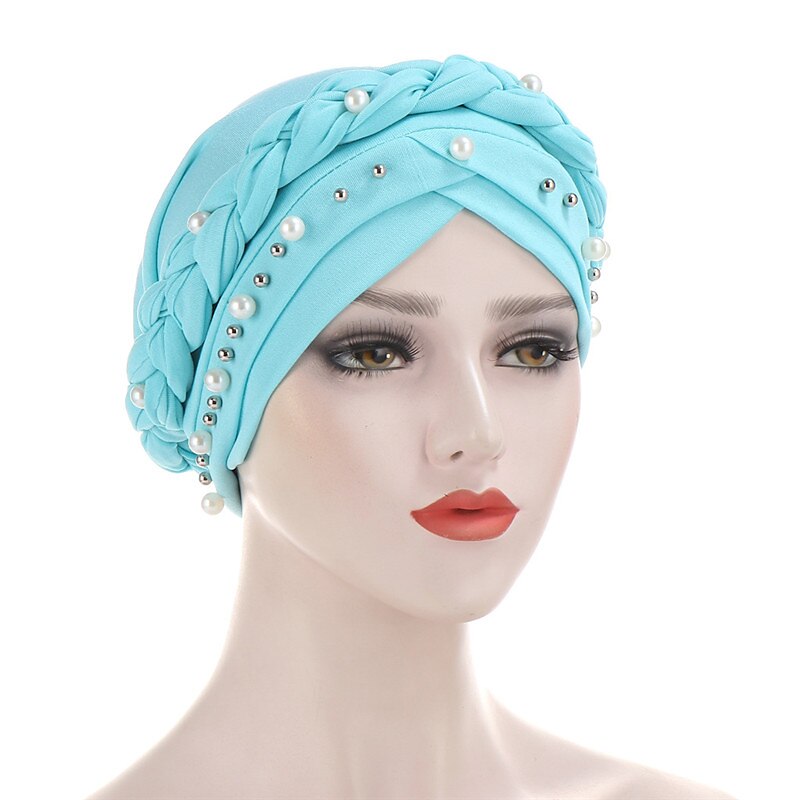 femmes de mode perles musulman écharpe hijabs chapeau femmes inde chapeau solide turban chapeau wrap cap tête écharpe foulard chapeau femelle cheveux accessoires de 2025 ? $8.99 –P6