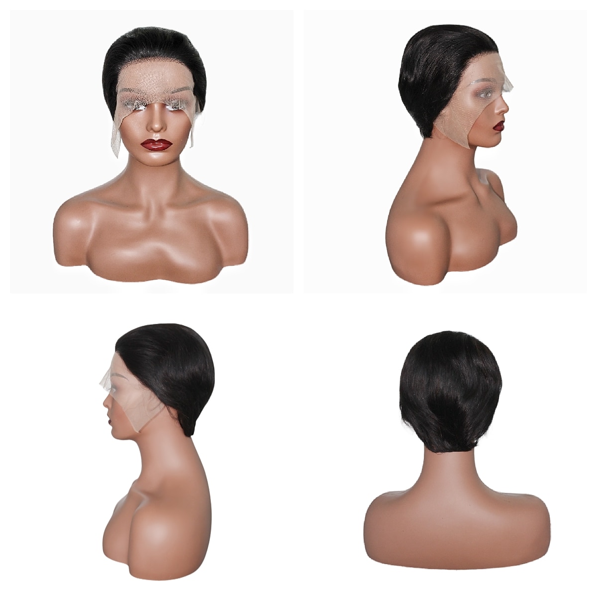 Perruque Cheveux Naturel Rémy Devant en dentelle 13x1 Cheveux Brésiliens Droit Naturel Coupe Lutin Partie libre Femme Densité 120% Ligne de Cheveux Naturelle 100% vierge Court Couleur naturelle de 2025 ? $64.99 –P2