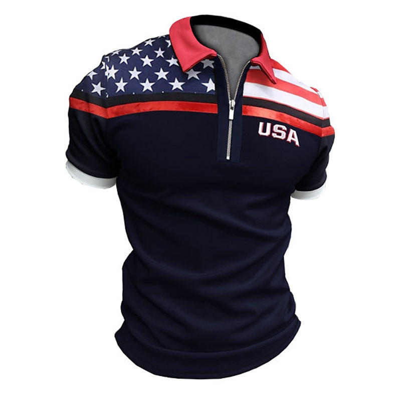 Férfi Golfing Amerikai zászlós póló Utca Hétköznapi Térfogatcsökkenés Negyed irányítószám Rövid ujjú Divat Alkalmi Zászló Cipzár Negyed irányítószám Tavaszi nyár Normál Sötétkék Sötétzöld Szürke 2025 - $18.99 –P1