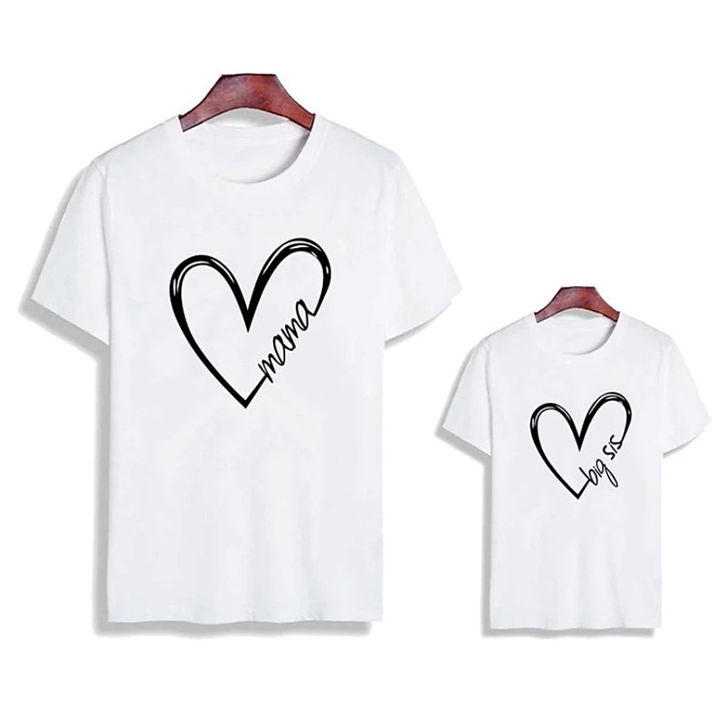 Family T shirt Family Sets Cotton Heart Letter Street Print Black White Dark Grey Short Sleeve Mommy And Me Outfits Active Matching Outfits 2026 - $14.49 –P4