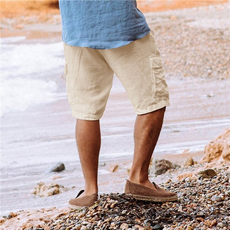 Men's Shorts Linen Shorts Summer Shorts Beach Shorts Drawstring Multi Pocket Plain Comfort Breathable Knee Length Casual Daily Streetwear Classic Style White Army Green 2025 - $22.99 –P17