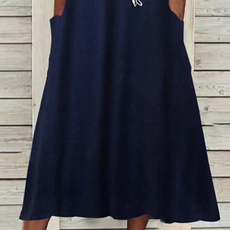Női Midi Ruha Kényelmes Ruha Tengerészkék Félujjú Virágos Zsebes Nyár Tavasz Ősz V Nyak Vakáció Mindennapi Vakáció 2023 S M L XL XXL 3XL 2025 - $36.99 –P3