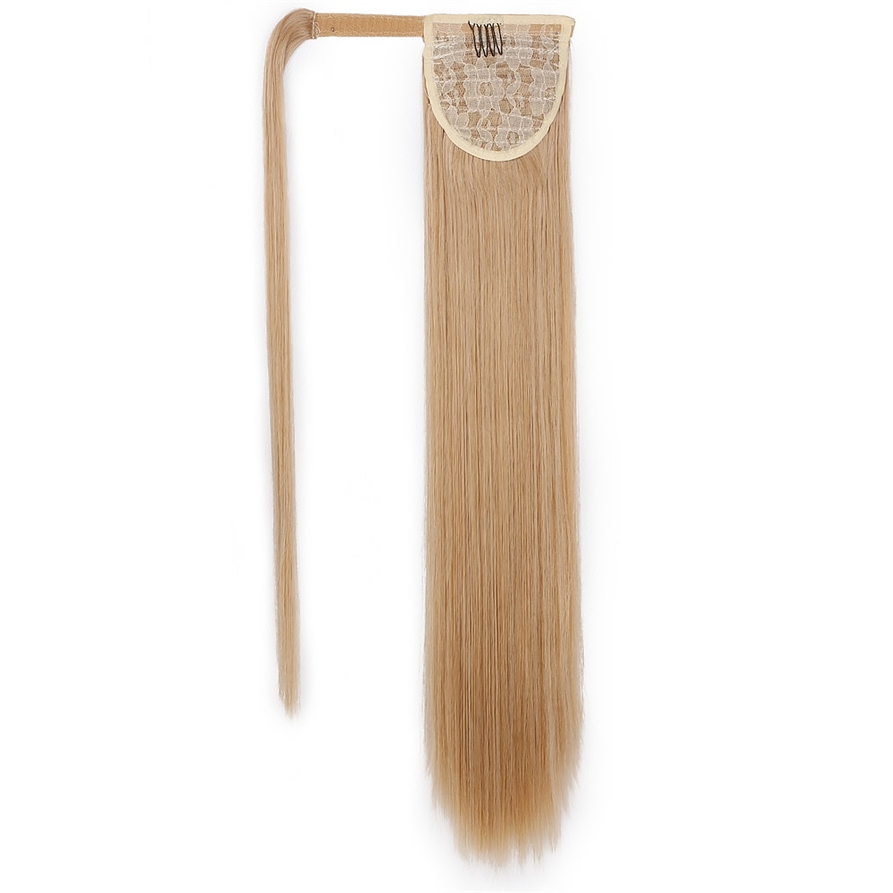 Clip dans l'extension de queue de cheval enveloppant les cheveux raides postiche synthétique de 22 pouces-noir naturel 1b couleur de 2025 ? $12.49 –P2