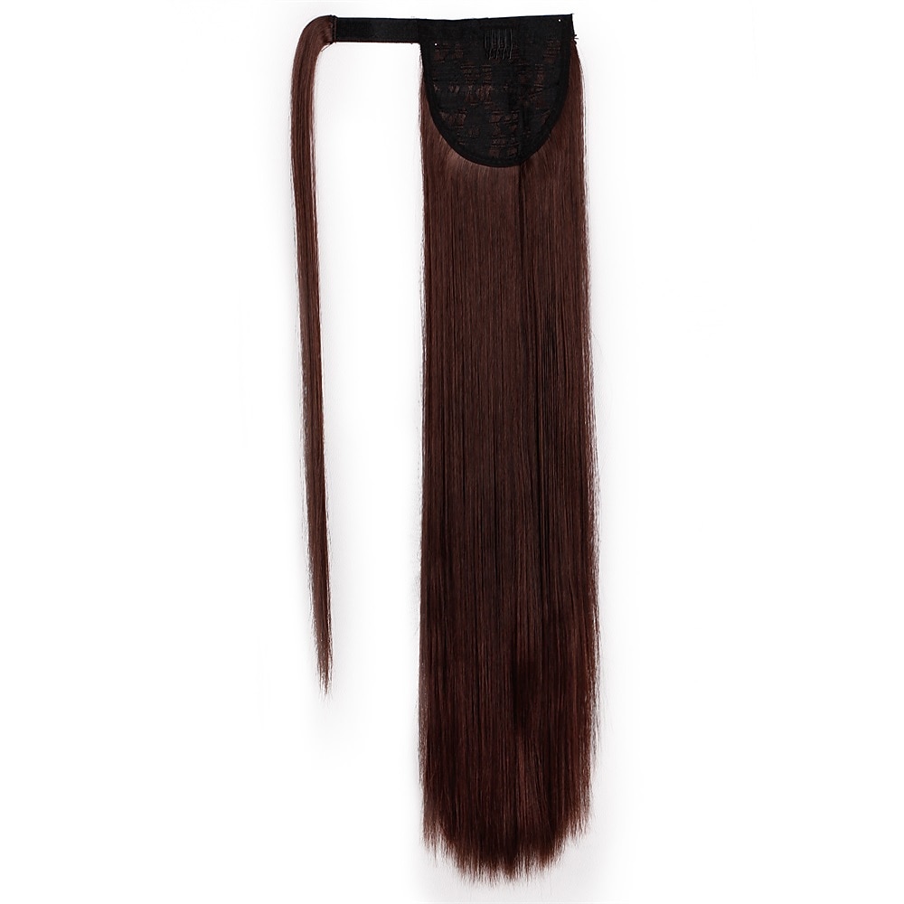 Clip dans l'extension de queue de cheval enveloppant les cheveux raides postiche synthétique de 22 pouces-noir naturel 1b couleur de 2025 ? $12.49 –P3