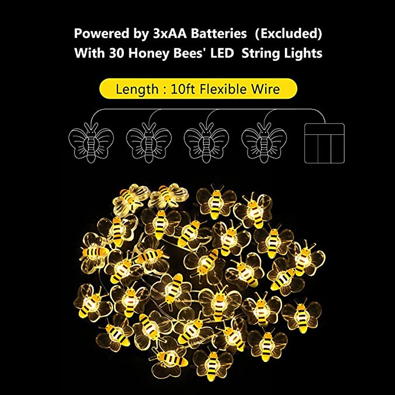 уличные пчелиные гирлянды 3 м 30 светодиодов садовые праздничные украшения огни на батарейках свадьба сад газон цветы домашний декор патио 2026 - $11.99 –P7