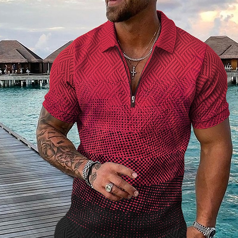 Men's Geometric Hawaiian Polo Shirts Golf Shirt Short Sleeve Polo Shirts Collared Shirts Casual Beach Wear Vacation Wear Party Outfits 3D Print Quarter Zip Polo Yellow Pink Blue 2025 - $22.99 –P3