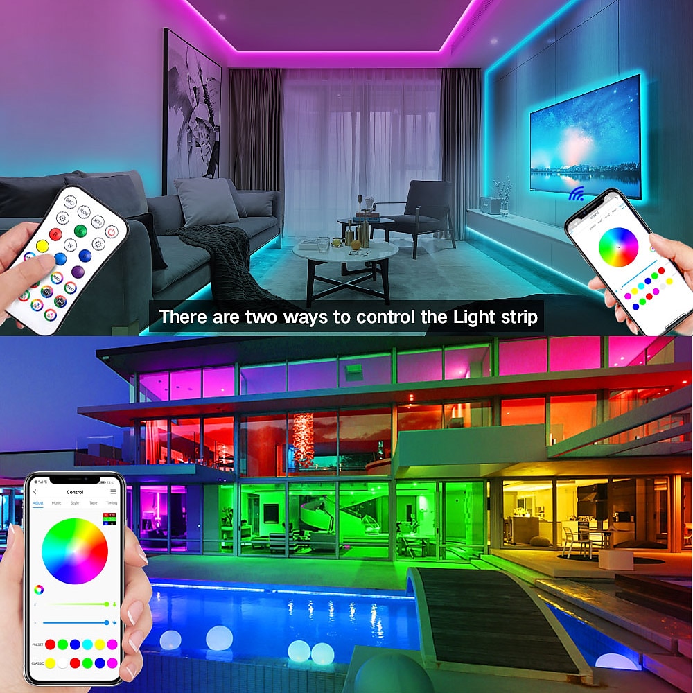 светодиодная лента rgb wifi app control 20m 65.6ft управление приложением работа с Alexa Google Assistant изменение цвета музыка синхронизация для спальни кухня вечеринка с телевизором 2025 - $27.39 –P5