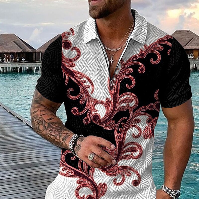 Homens Barroco Camisas Polo com zíper Camisa de golfe Manga Curta Camisas polo Camisas de colarinho Vintage Casual Roupas de férias Trajes de festa Impressão 3D Polo com fecho de correr de um quarto de 2026 por $23.99 –P4