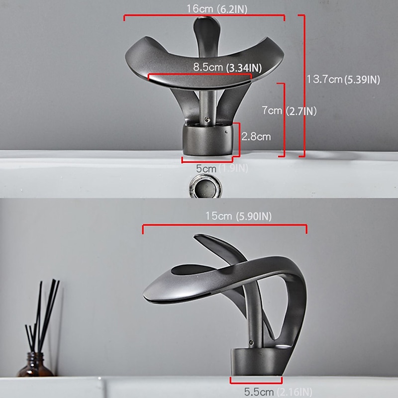 rubinetto miscelatore per lavabo nero con bocca a cascata, rubinetti per lavabo in ottone maniglia singola rubinetto per bagno con vasca monoforo con interruttore caldo e freddo cromo grigio dorato del 2025 a $161.99 –P7