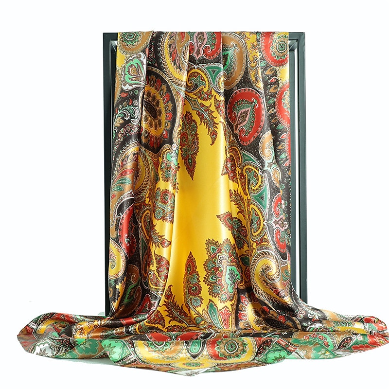 Foulard carré fleurs vintage pour femmes châles foulard femme bandeau imprimé sur la tête enveloppe foulard hijab bandes de cheveux 90*90cm de 2025 ? $7.49 –P7