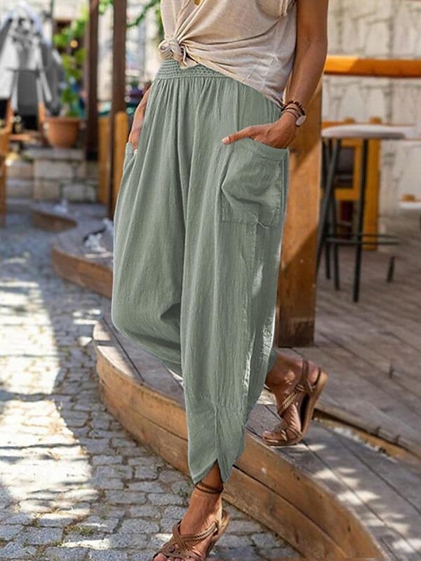 Damenhose aus Baumwollleinen mit Seitentaschen, weites Bein, locker lässig, Sommer, Herbst, Weiß, Hellblau, S, 2XL 2025 - $21.99 –P18