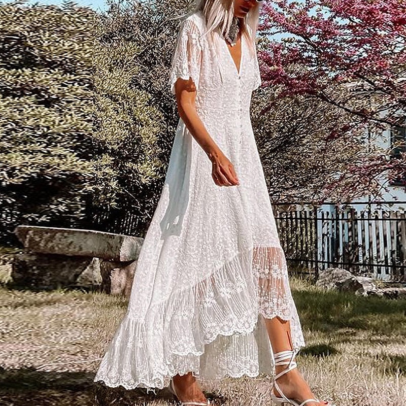 Pentru femei Rochii Midi Rochie de petrecere Rochie leagăn Elegant Matur În aer liber Concediu Ieșire Fit regulat Culoare pură Manșon scurt În V Alb Vară Primăvară 2025 - $46.99 –P2