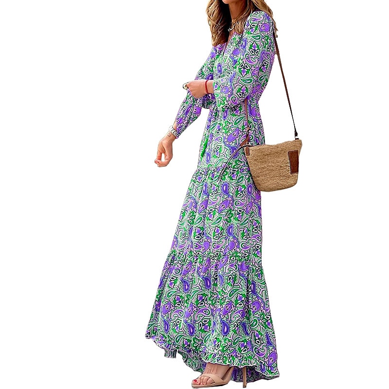 Dame Maxikjole Uformell kjole Boho elegante kjoler Langermet Boho-kjole Boho-kjole Elegant Bohem Stilfull Vinter kjole Feriereise Daglig Normal Blomstret Langermet V-hals Rosa Grønn Høst Vinter 2025 - $41.99 –P8