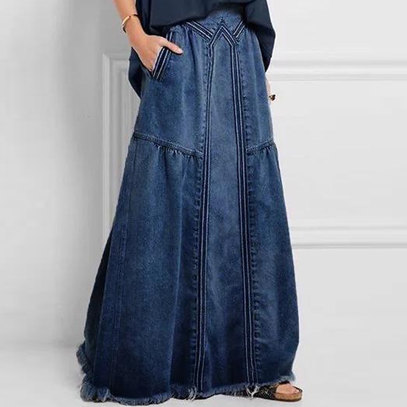 Damen Rock Langer Rock Modisch Sommer Maxi Röcke Einfarbig Tasche Urlaub Büro / Geschäftlich Blau Grau Leicht Blau Sommer Denim 2025 - $32.99 –P2
