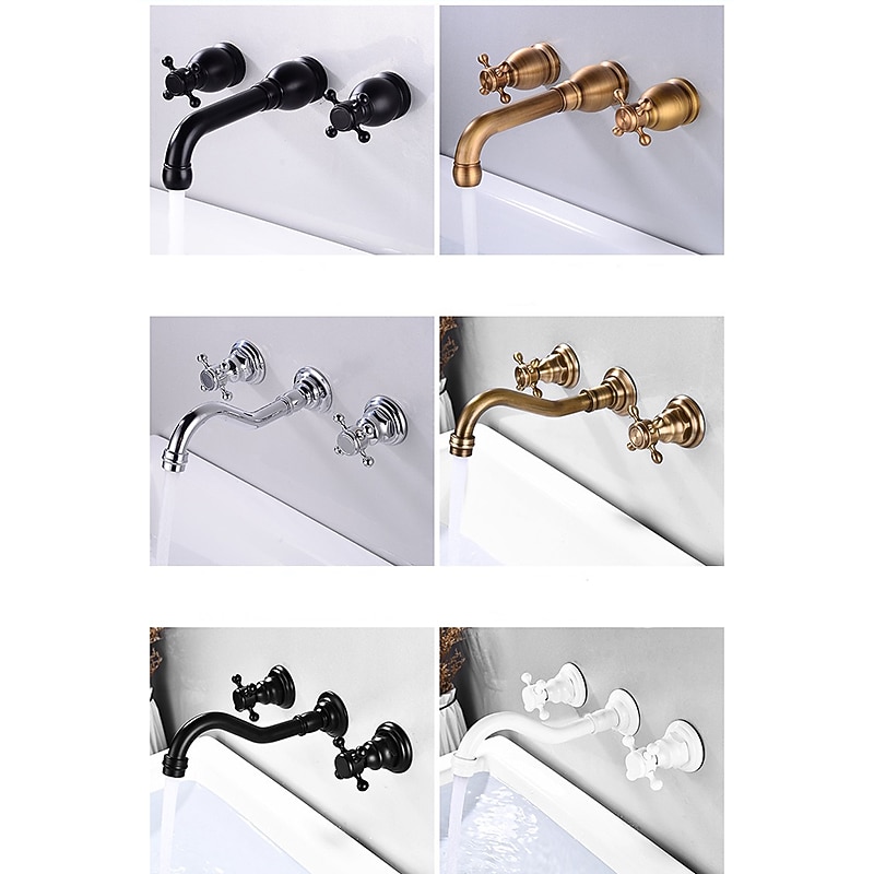 rubinetto miscelatore lavabo a parete, rubinetti per lavabo diffusi ottone vintage 2 maniglie 3 fori lavabo lavabo rubinetto con tubo acqua calda fredda retrò antico del 2026 a $105.99 –P9