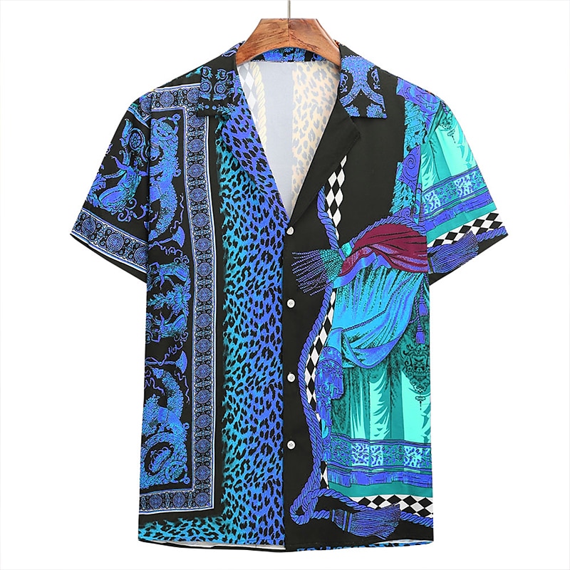 Per uomo Leopardo Fantasia geometrica Camicia Camicia hawaiana Camicia Aloha Camicia Colletto classico Tropicale Originale Stile da spiaggia Per eventi Spiaggia Viola Arancione Oro M L XL del 2025 a $24.99 –P4