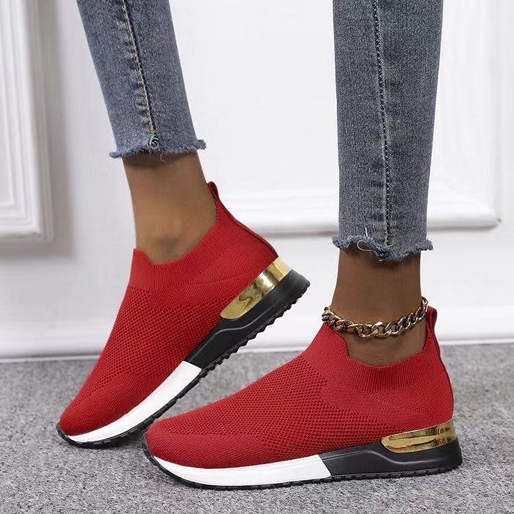 dámské černé úpletové slip-on tenisky – stylové neformální boty se zlatým akcentem na podpatku, lehké a pohodlné na denní nošení 2025 - $26.99 –P6