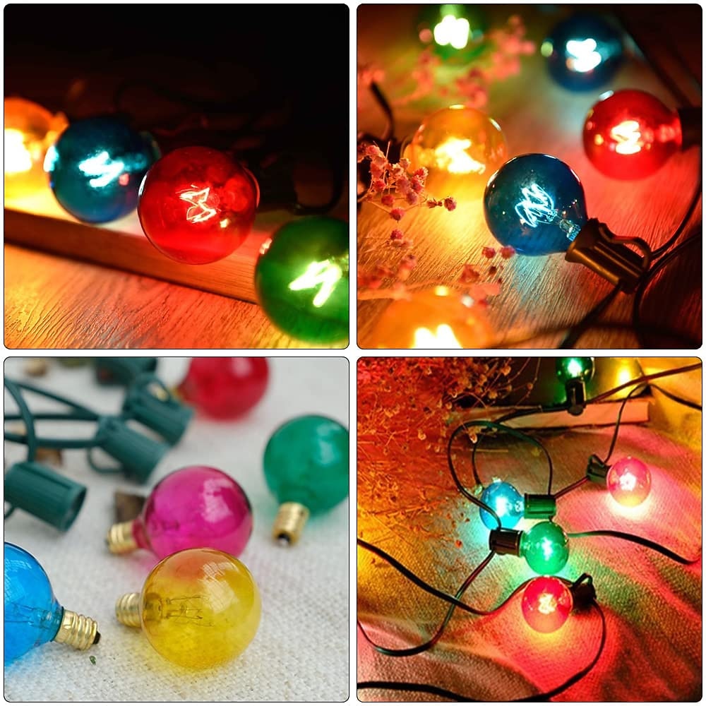 G40 Globe Patio String Lights Kültéri 7,62m/25FT 25 Átlátszó Többszínű G40 Izzókkal Függőleges Belső és Külső String Lámpák a Hátsó Kert Bistro Piac Kerti Parti Dekorációhoz Fekete Dróton 2026 - $62.99 –P11