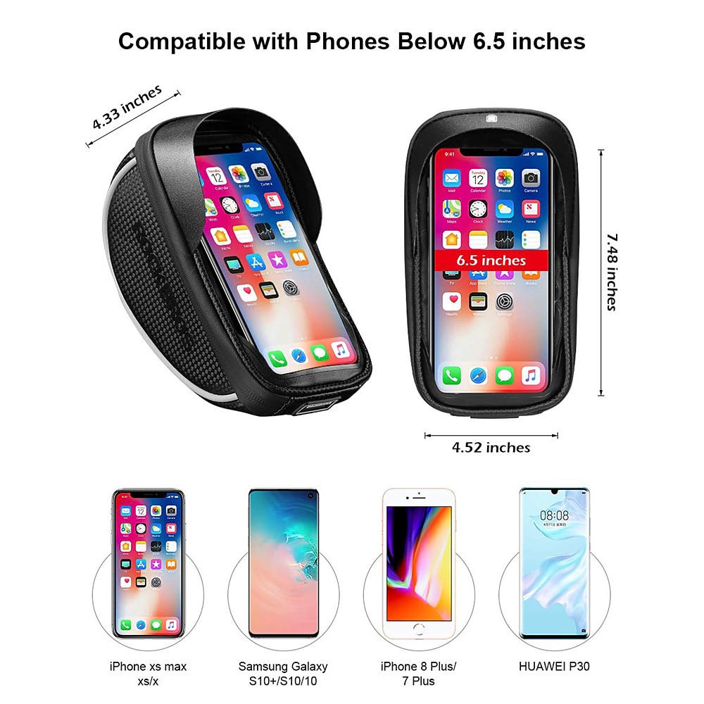 Bike Phone Mount Bag Bike Front Frame Handlebar Bag Waterproof Bike Phone Holder Case Bicycle Accessories Pouch Sensitive Touch Screen Compatible with iPhone 11 XS Max XR 8 Plus Below 6.5 2025 - $12.79 –P9