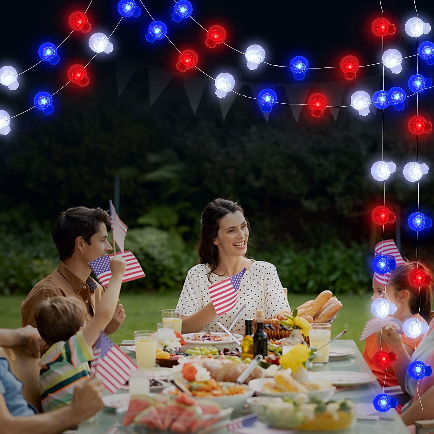 светодиодные гирлянды 4 м / 10 футов 40 светодиодных украшений красный белый синий волшебный свет на батарейках медная проволока патриотические украшения 2026 - $21.71 –P2