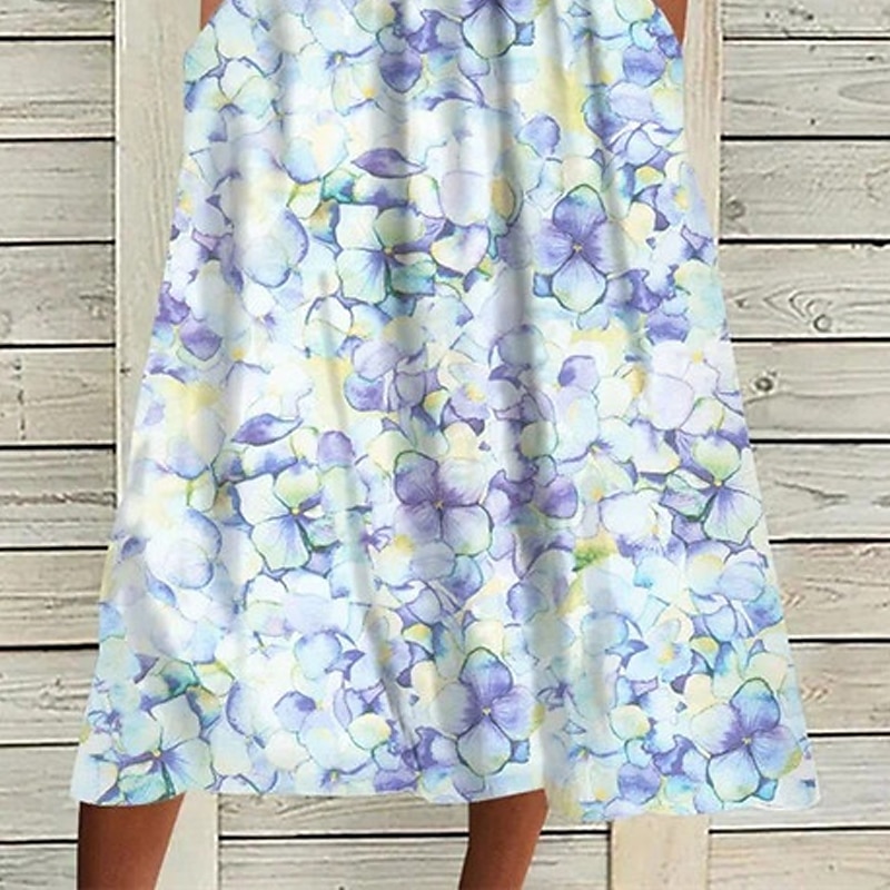 Nők Midi Ruha Átmeneti Ruha Forgó Ruha Kék Rövid Ujjú Virágos Zseb Tavasz Nyár Kerek Nyak Stílusos Laza Fit 2023 S M L XL XXL 3XL 2025 - $46.99 –P1