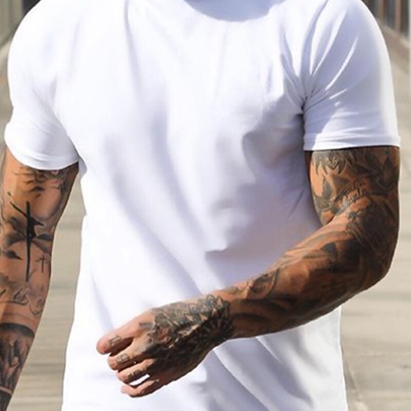 Men's T Shirt Mock Turtleneck Short Sleeve Turtleneck Summer Plain Fashion Casual Comfortable Street Holiday Beach Wine Black White Top Tee for Men 2025 - $17.99 –P2