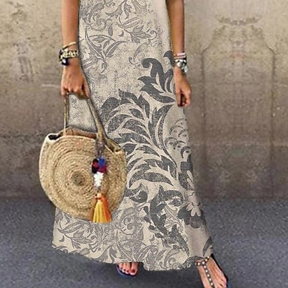 dámské maxi šaty sundress shift šaty letní šaty elegantní příležitostné dovolené party casual regular fit květinový potisk bez rukávů crew neck béžová léto jaro 2025 - $36.99 –P2