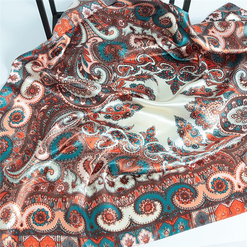 Foulard carré fleurs vintage pour femmes châles foulard femme bandeau imprimé sur la tête enveloppe foulard hijab bandes de cheveux 90*90cm de 2025 ? $7.49 –P2