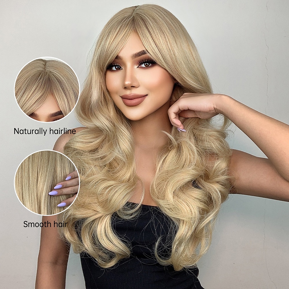 HAIRCUBE Blonde Hair Body Wavy Synthetic Wigs With Bangs Auburn Pink Cosplay Wigs for White Women 2026 - $24.99 –P4