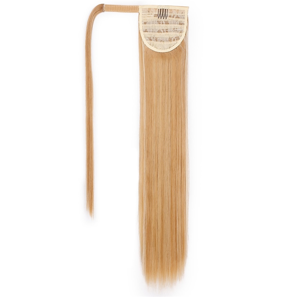 Clip dans l'extension de queue de cheval enveloppant les cheveux raides postiche synthétique de 22 pouces-noir naturel 1b couleur de 2025 ? $12.49 –P14