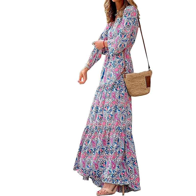 Dame Maxikjole Uformell kjole Boho elegante kjoler Langermet Boho-kjole Boho-kjole Elegant Bohem Stilfull Vinter kjole Feriereise Daglig Normal Blomstret Langermet V-hals Rosa Grønn Høst Vinter 2025 - $41.99 –P6